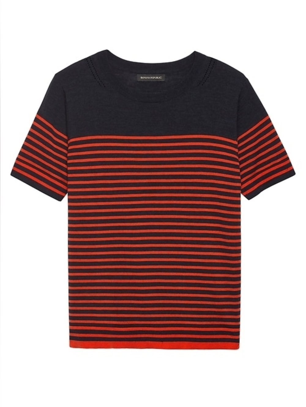 Banana Republic 100% Extra Fine Merino Wool Navy Red Striped Sweater, Size: S